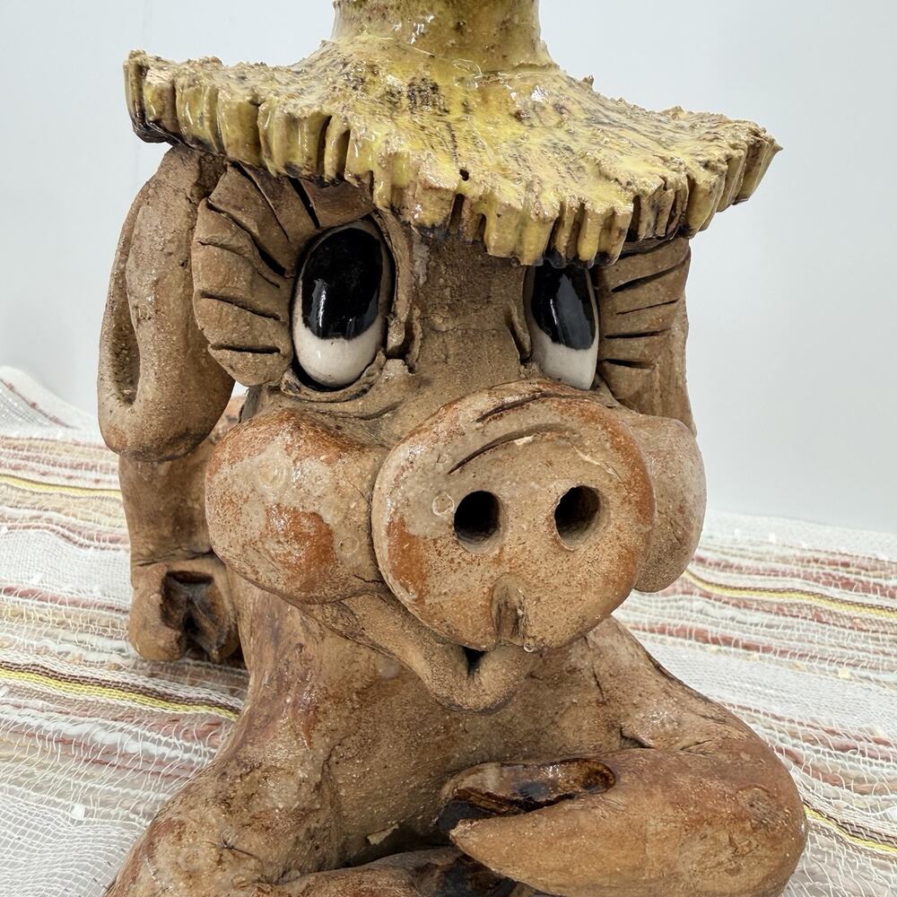 Vintage 70s Max Hindt Studio Art Pottery Big Eyed Country Pig Sculpture Figurine - Picture 6 of 14